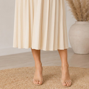 Robe de maternité plissée sans manches à col halter, couleur naturelle, coupe trapèze ample, respirante, pour l'été, une pièce pour femme - Product Image 5