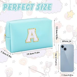 Borsa per il Trucco Personalizzata Impermeabile in PU con Iniziali, Borsetta Cosmetica da Viaggio per Ragazze con Chiusura a Cerniera - Product Image 4