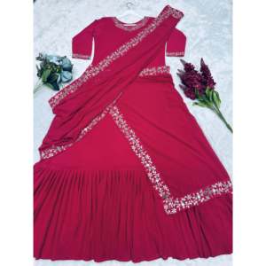 Designer Evening Dress Party Wear Gown with <b>Saree</b> Ruffle Work Detail - Product Image 1