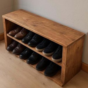 Banco de almacenamiento de zapatos de madera hecho a mano – Organizador de zapatos para recibidor, pasillo y espacios pequeños – 2 niveles - Product Image 5