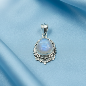 Colgante de Piedra Lunar Arcoíris Natural en Forma de Lágrima, Plata de Ley 925, Hecho a Mano, Estilo Boho Vintage, Collar con Piedra Curativa - Product Image 6