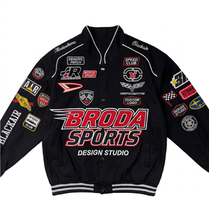 เสื้อแจ็คเก็ตแข่งรถคุณภาพสูง OEM แบบกำหนดเอง ผ้าฝ้ายหนานุ่ม สไตล์วินเทจ NASCAR ปักลายเต็มตัว สำหรับมอเตอร์สปอร์ตและสตรีทแวร์ ขายส่ง - Product Image 1