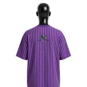 T-shirt unisexe NEXTEX à rayures fines, violet rose, en jersey de coton doux, col rond, décontracté - Product Image 2