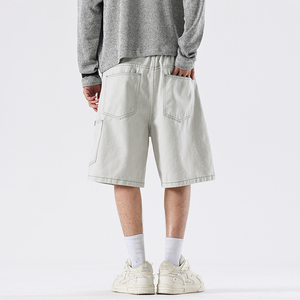 Men's Solid Color Cargo Shorts Mid Waist Drawstring Canvas Casual Shorts With Pockets Breathable Woven Fabric - Product Image 4