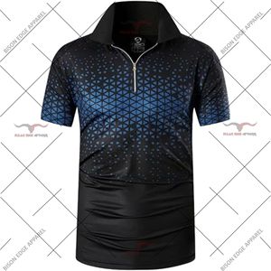 เสื้อโปโลแขนสั้นผู้ชาย ลายสามเหลี่ยมเรขาคณิต ซิปครึ่งตัว แห้งเร็ว สปอร์ต ผ้าถักโพลีเอสเตอร์ สีขาว - Product Image 5