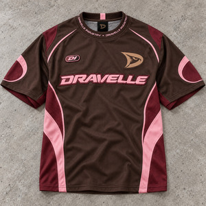 เสื้อทีมเกมมิ่งคอกลมสีน้ำตาลอมชมพูพิมพ์ลายสีน้ำตาลเข้มและสีแดงเลือดหมู ผ้าโพลีเอสเตอร์แห้งเร็ว - Product Image 1