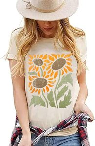Camiseta con estampado gráfico para mujer, camiseta informal de algodón, Top elegante de manga corta a la moda, ropa diaria cómoda y transpirable para verano - Product Image 3