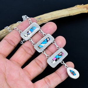 Collier en Coton Naturel avec Pierre Turquoise Cuivrée, Style Bohème, Bijoux pour Femmes en Alliage, Plaqué Argent 925 - Product Image 3