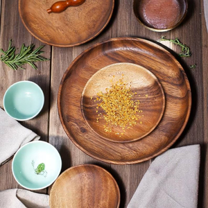 Ensemble de vaisselle en bois artisanal écologique, assiettes rondes rustiques pour la maison, la cuisine et la table de restaurant, ensemble de décoration de table - Product Image 2