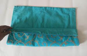 Square Embroidered Cushion Cover Turquoise Gold Scroll Pattern Luxury Home <b>Decor</b> <b>Pillow</b> Case with Zipper Closure - Product Image 6