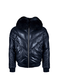 <b>Men's</b> Black Genuine <b>Leather</b> Bomber <b>Jacket</b> Stand Collar Zip Front Eco-Friendly Breathable Windproof Winter Casual Regular Fit - Product Image 1
