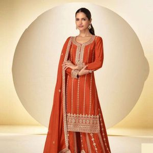 Premium Heavy Chinon Embroidered <b>Top</b> Palazzo Set With Designer <b>Sequins</b> Dupatta <b>Party</b> Wear Manufacturer By Royal Exports - Product Image 3