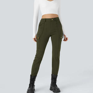 Leggings Deportivos Personalizados al por Mayor con Estampado por Transferencia Térmica, con Bolsillos, Cintura Elástica de Spandex/Nylon, Color Sólido para Mujer - Product Image 4