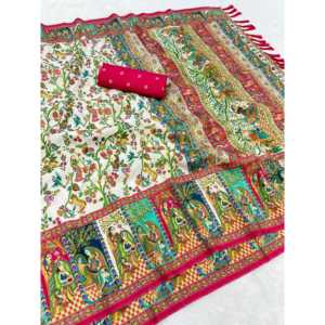 Darbari Saree Printed with for Cream Pure <b>Viscose</b> Silk Evening <b>Dresses</b> with Position Print - Product Image 2