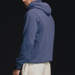 Sudadera con Capucha Azul para Hombre, Talla Grande, 100% Algodón, Felpa Francesa, Color Sólido Informal, para Otoño, con Bolsillo Delantero, Impresión Digital - Product Image 2