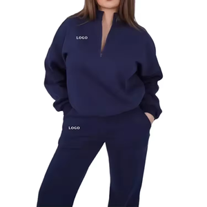 Nueva Llegada Conjunto de Pantalones Anchos de Forro Polar con Cuello Halogeno y Sudadera de Manga Larga para Mujer, Moda Casual Otoño Invierno - Product Image 1