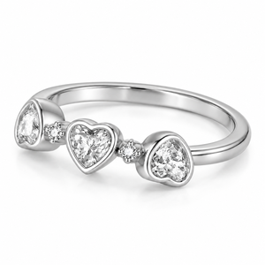 Anillo de Tres Piedras de Moissanita con Corte Corazón, Plata 925, Engaste de Bisel, Joyería Romántica de Compromiso para Mujer - Product Image 3