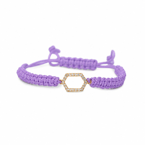 Bracelet pour femme en or 14 carats plaqué rhodium noir, macramé, diamants CVD cultivés en laboratoire F VVS VS, design halo hexagonal, cordon tressé réglable - Product Image 4
