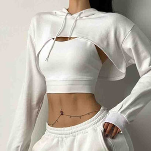 เสื้อฮู้ดครอปท็อปสำหรับผู้หญิง ผ้าฝ้ายฟลีซเนื้อนุ่ม 100% เหมาะสำหรับออกกำลังกาย โยคะ และสวมใส่ลำลองในฤดูหนาว - Product Image 1
