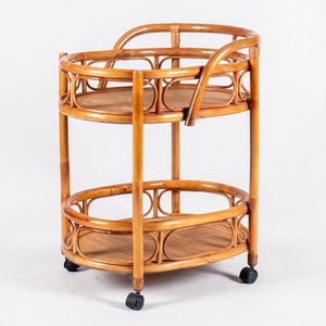 Rattan cane drink cart accessories for dining areas stylish woven beverage <b>serving</b> <b>trolley</b> carts - Product Image 1