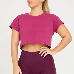 Camiseta Deportiva Nueva para Mujer, para Gimnasio, Entrenamiento, Verano, Diseño Holgado, Material de Jersey de Algodón, Top Corto - Product Image 4