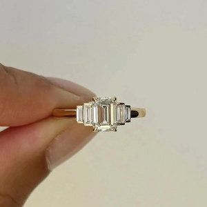 2.50 CT <b>Emerald</b> Cut Moissanite Engagement <b>Ring</b> Art Deco Baguette Step Cut Diamond IGI Certified Sterling <b>Silver</b> Anniversary - Product Image 6