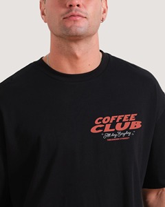 Men's Black Cotton T-Shirt Short Sleeve O-Neck <b>Coffee</b> Club <b>Printed</b> Jersey Casual Regular Fit - Product Image 1