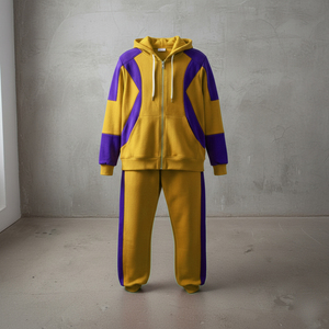 OEM Custom <b>Men's</b> Tracksuit Printed Custom Embroidered Logo 100% Cotton Fleece 2-Tone Oversized Baggy <b>Pullover</b> 2-Piece Set - Product Image 4