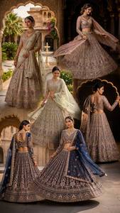 LAHENGA CHOLI DUPATTA BUTTER <b>FLY</b> <b>NET</b> SEQUNCE EMBROIDERY WITH CANCAN & CANVAS PATTA - Product Image 2