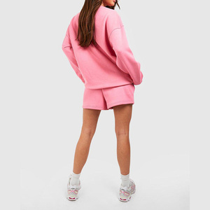 Conjunto de Sudadera y Pantalones Cortos de Forro Polar Oversize para Mujer, 2 Piezas, Casual, a Juego, Chándal, Venta al por Mayor, OEM, Logotipo Personalizado - Product Image 2