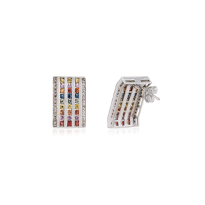 Best Selling 925 Sterling Silver Natural Multi Sapphire Vertical Stripes Statement <b>Studs</b> <b>Earring</b> For Women's <b>Fine</b> Jewelry - Product Image 5