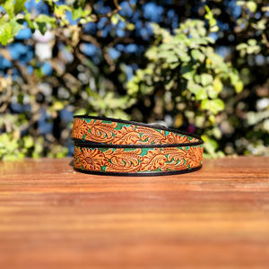 Ceinture Western vintage en cuir sculpté à la main avec boucle à ardillon en laiton et motif Paisley, ceinture de cowboy en cuir d'Argentine - Product Image 2