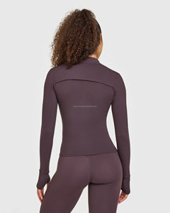 Veste de sport ajustée pour femme, entièrement zippée, col montant, avec passe-pouces, coupe slim, haut de yoga, veste de course, vêtement de sport, antistatique, fermeture avant - Product Image 2