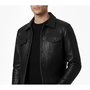 Chaqueta Bomber de Cuero Vacuno Negro Hecha a Mano para Hombre, Estilo Clásico con Botones, para Otoño, Impermeable, Resistente al Viento, con Forro Grueso de Algodón - Product Image 4