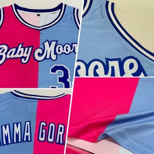 Camiseta de Baloncesto Personalizada Azul Claro y Rosa Real, Auténtica, con Nombre y Número del Equipo Bordados, Ropa Deportiva de Malla - Product Image 5