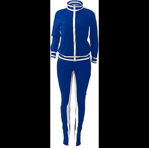 Bornpom Ensemble 2 pièces pour femme : Veste rayée patchwork color block et pantalon long moulant à fente latérale – Survêtement - Product Image 1