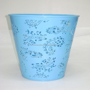 Premium White Cylindrical Metal Waterproof Waste <b>Bin</b> Vintage Petal Pattern Perforation Durable Powder Coated Commercial Home Use - Product Image 2