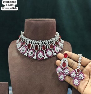Luxury <b>Silver</b> Polish Ruby Emerald American <b>Choker</b> Necklace Set with Earrings & Maang Tikka Bridal Wedding Jewelry Set for Women - Product Image 6