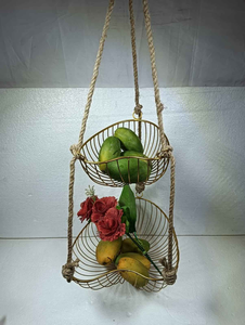 Cesta de cocina de 2 niveles para sala de estar, colgante y extraíble, organizador superior de frutas de alambre metálico de 2 niveles, cesta metálica para servir - Product Image 2