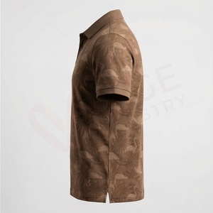 Chemise décontractée pour homme en piqué 100 % polyester bleu marine à manches courtes, respirante, infroissable, coupe classique, design tricoté uni - Product Image 3