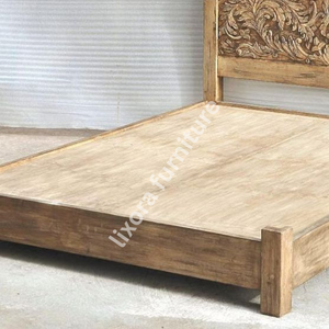 Luxury Handcrafted Solid Wood <b>Bed</b> Frame Ornate <b>Royal</b> Floral Carving Distressed Honey Oak Finish - Product Image 4