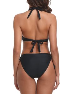 Women's Casual-Comfy High Waist Solid Color <b>Bikini</b> <b>Set</b> Removable Padded Triangle Bra Spandex Ribbed Knitted Fabric Seamless Deep - Product Image 5