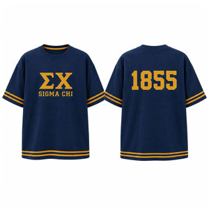 เสื้อยืดแขนสั้นไซส์ใหญ่ Sigma Chi 1855 สไตล์ Preppy สำหรับผู้ชาย คอกลม ผ้าคอตตอนเจอร์ซีย์ แต่งขอบตัดสี - Product Image 1