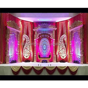 Décorations dorées pour scène de mariage Rajasthani, ensemble de scène traditionnel en fibre Jodha Akbar, scène Rajwada en fibre pour événements en Australie - Product Image 1