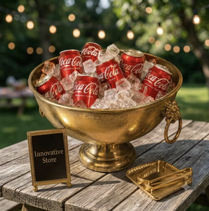 Seau à glace de luxe en métal doré avec socle et poignées décoratives pour refroidisseur de boissons, idéal pour les fêtes, les bars et la maison - Product Image 3
