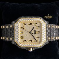 Montre unisexe de luxe à cadran carré bicolore en acier inoxydable, entièrement sertie de moissanite, mouvement à quartz, bracelet 20 mm, cadran à échelle mixte