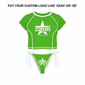 Nouveau bikini taille haute deux pièces avec boutons, style européen et américain, couleur unie sexy, sans bretelles, 100 % polyester respirant - Product Image 1