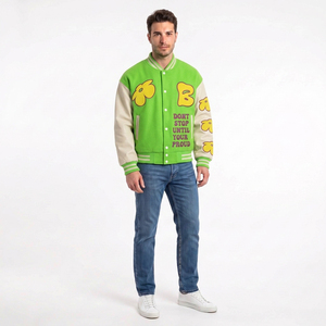 Fabricant de vestes universitaires personnalisées en gros, vestes Letterman surdimensionnées en laine avec manches en cuir, broderie et logo personnalisé OEM - Product Image 5