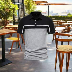 เสื้อโปโลสำหรับผู้ชาย, เสื้อคอปกแขนสั้นพิมพ์ลายขวางสี MS-PS-040ลำลองสำหรับฤดูร้อน - Product Image 1