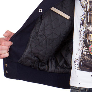Blouson universitaire en cuir pour homme grande taille avec manches en cuir, col montant, pour usage extérieur, vente en gros - Product Image 5